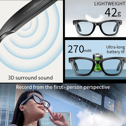 LIGE AI Smart Glasses with Camera 4GB Large Memory Touch Sport Sunglasses BluetoothCall Music Video Record Glasses For Men Women