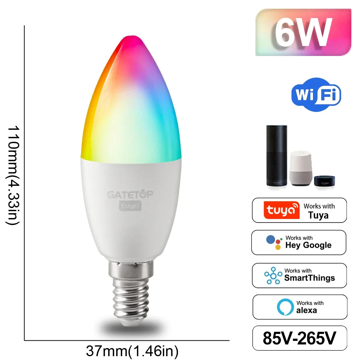 Tuya Rgb Bulb Smart Gu10 C37 A60 T37 E14 E27 B22 Light Dimmable Wifi Led Magic Lamp 85V-265V Work With Alexa Google Home