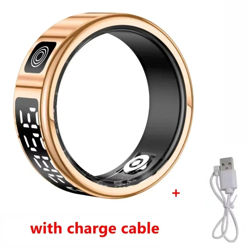 Smart Ring with Charging Box-5ATM Waterproof Step Health Tracker Heart Rate Blood Oxygen Monitor Sleep Monitoring LCD Display