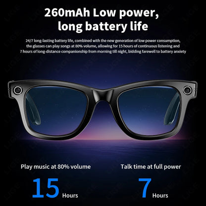LIGE Fashion AI Camera Smart Glasses IP65 Waterproof Bluetooth Call Playing Music Smart Glasses Identify Pictures Use ChatGPT