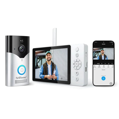 5Inch Screen 4MP 1440p Srihome APP SH054 Wireless WIFI Doorbell 120Degree Wide Angle Video Door Phone Visual Door Viewer Camera