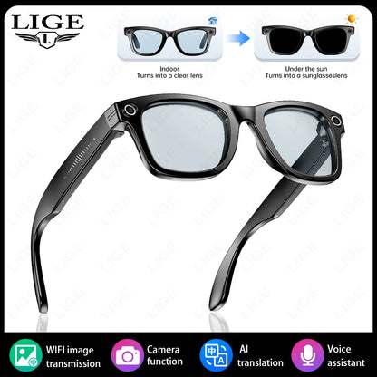 LIGE AI Smart Glasses with Camera 4GB Large Memory Touch Sport Sunglasses BluetoothCall Music Video Record Glasses For Men Women