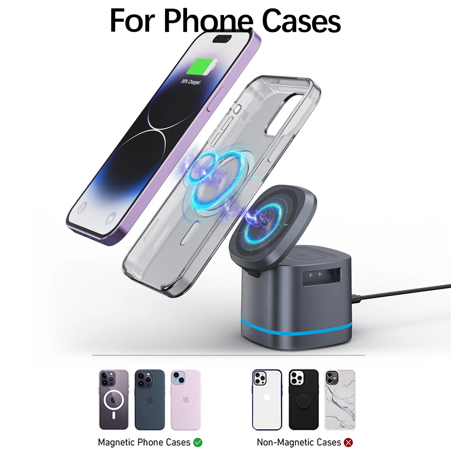 3 in 1 Wireless Charging Station for Apple Foldable Magnetic Travel Charger Multiple Devices for iPhone 15/14-12 iWatch AirPods