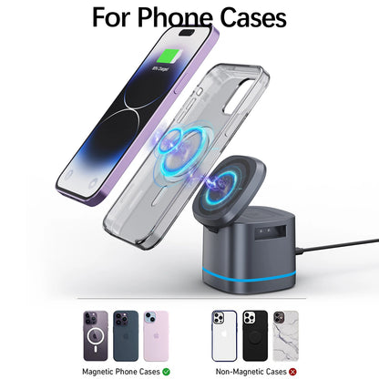 3 in 1 Wireless Charging Station for Apple Foldable Magnetic Travel Charger Multiple Devices for iPhone 15/14-12 iWatch AirPods