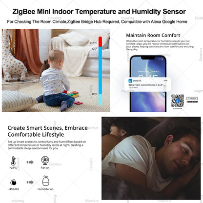EWelink Smart Zigbee Temperature Humidity Sensor App Control Indoor Thermometer Monitor Home Automation Works With Alexa Google
