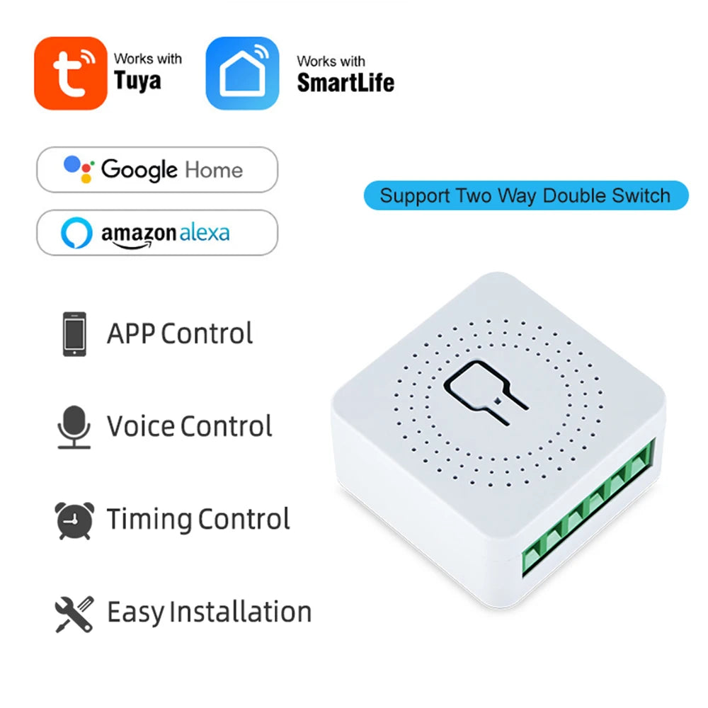Tuya Smart Life DIY Mini Smart Light Switch Zigbee16A - Two-Way Control APP Remote Timer Compatible with Alexa & Google Home