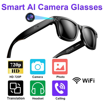LIGE Fashion AI Camera Smart Glasses IP65 Waterproof Bluetooth Call Playing Music Smart Glasses Identify Pictures Use ChatGPT