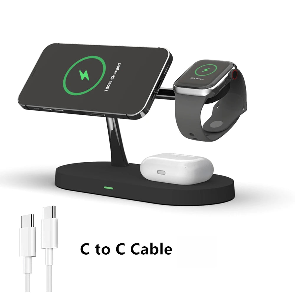 3 in 1 Magnetic Wireless Charger Stand for IPhone 15 14 13 Pro Max Apple Watch 9 8 7 Airpods Induction USB Fast Charging Station