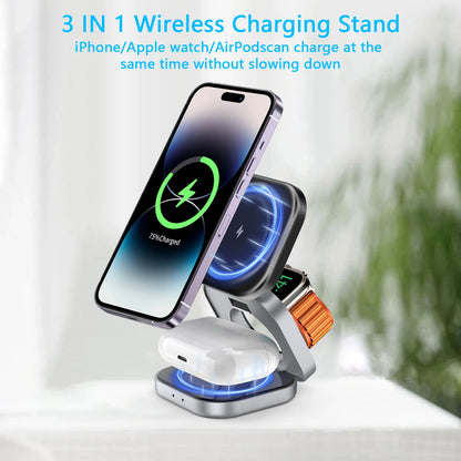3 in 1 Wireless Charging Stand - Magnetic, Foldable, Fast Charging for iPhone, iWatch, AirPods，usb c to lightning adapter