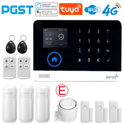 PGST PG103 Wifi 4G Tuya Alarm System With Pet Immune Motion Sensor smoke sensor IP Camera Wireless Smart Home Security Alexa