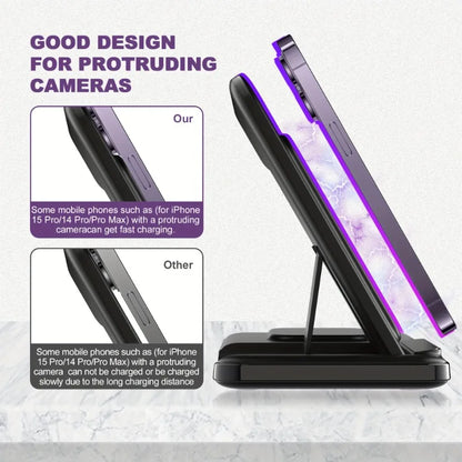 New 3 in 1 Wireless Charger Stand Pad Foldable Fast Charging Dock Station for IPhone 15 14 13 12 Pro Max Apple Watch 8 7Airpods