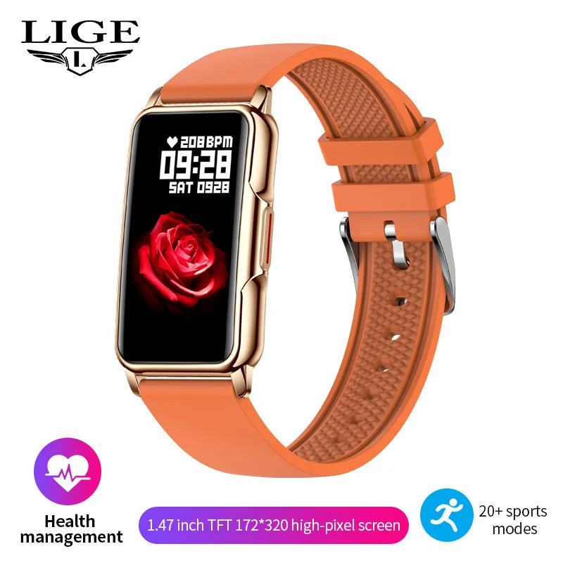 LIGE New 1.47 Inch Men Smart Watch Women Bluetooth Connected Phone Waterproof Smartwatch Music Sports Fitness Tracker Bracelet