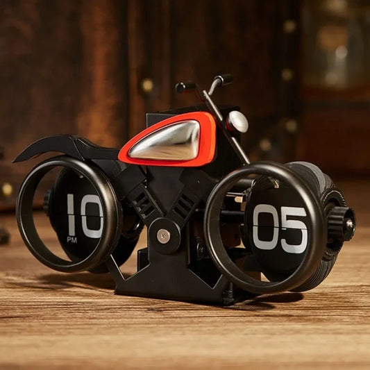Motorcycle Style Flip Clock Creative Desktop Pendulum Clock Decoration American Mechanical Motobike Clock