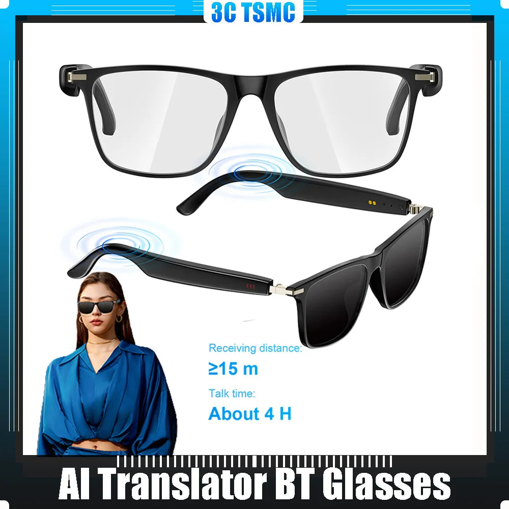 Smart Glasses with AI Translator Audio Glasses Hands-Free Music & Calls Outdoor Sports Headphones Waterproof for Men Women