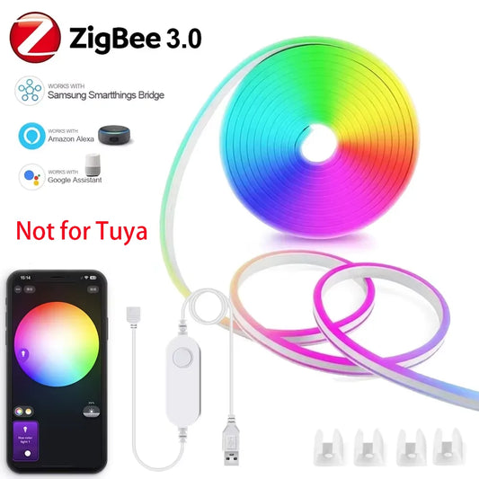 1-5M USB Zigbee 3.0 RGB Neon LED Strip Lights Waterproof  Dimmable Flexible Tape Kitchen Cabinet TV Room Night Light for MQTT