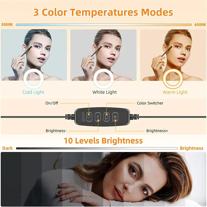 USB LED Selfie Light Clip Ring Light with Phone Holder Desktop Ring Light for Computer Laptop Video Conference Lighting Makeup
