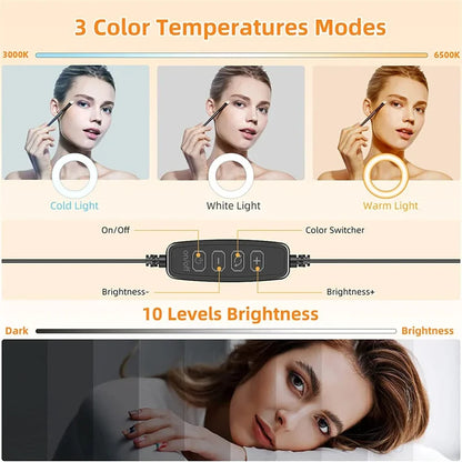 USB LED Selfie Light Clip Ring Light with Phone Holder Desktop Ring Light for Computer Laptop Video Conference Lighting Makeup