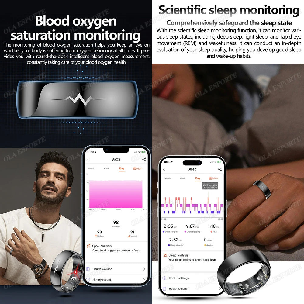 New ECG Smart Ring Heart Rate Blood Oxygen Blood Pressure Sleep Monitor Rings 5ATM Waterproof Multi-Sport Smartring For Xiaomi