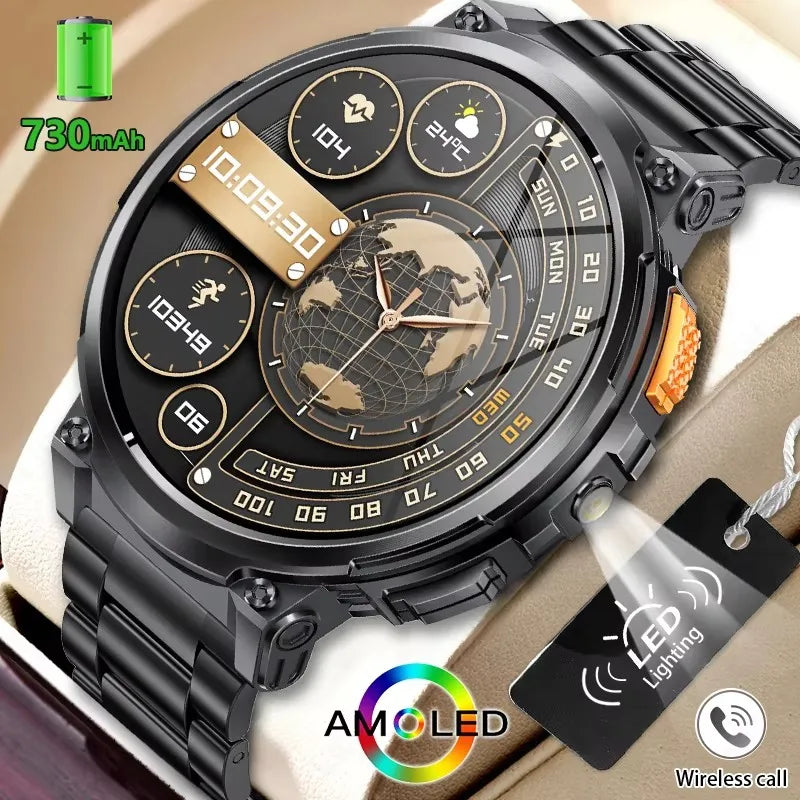 LIGE 1.85” HD Screen Smart Watch Men LED Flashlight 730mAh Large Battery Bluetooth Call Bracelet Waterproof Fitness Smartwatches