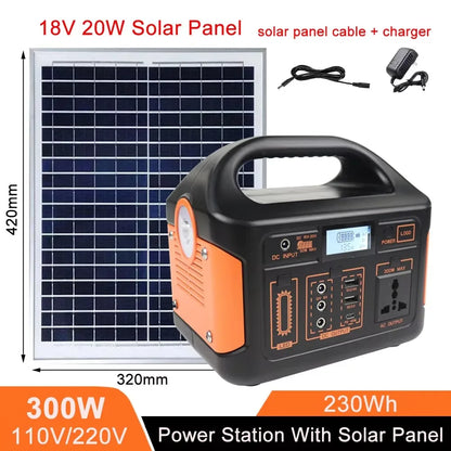Portable Power Station 300W 500W Solar Generator 460Wh LiFePo4 Batteries 110V 220V Energy Storage Supply LED For Camping RV Trip