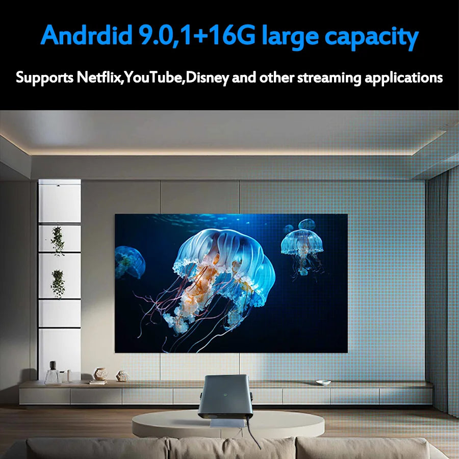 4K 600ANSI S-12 Native Portable Projector 1080P Auto Focus Keystone Correction BT5.2 Android 9 WIFI6 Home Cinema Mini Projector