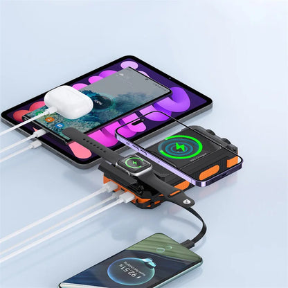 Self-wired fast charging wireless solar charging treasure 20000 mA Compass waterproof mobile power