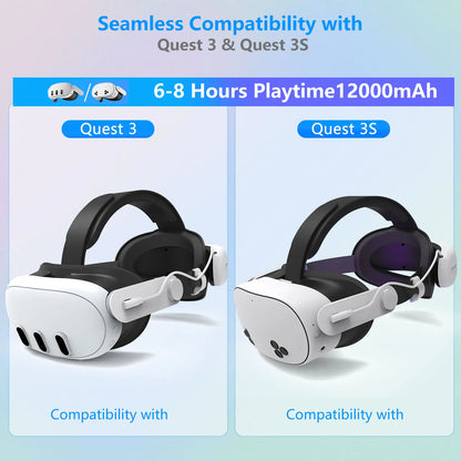 12000mAh Battery Head Strap VR accessories, Compatible with For Oculus/Meta Quest 3/3s, Extended Playtime, Adjustable