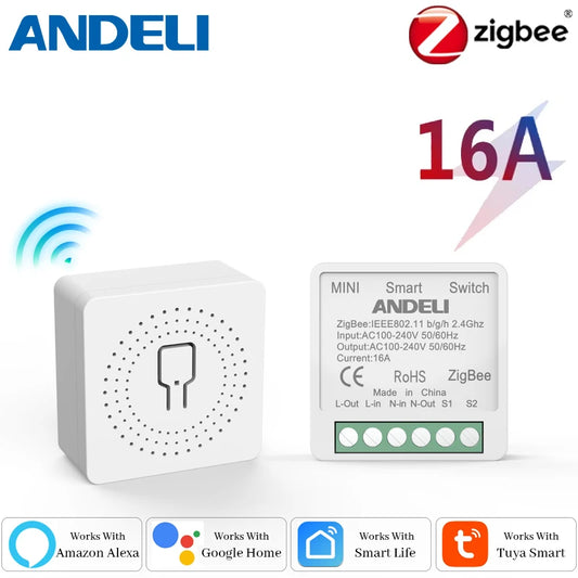 Tuya Smart Life DIY Mini Smart Light Switch Zigbee16A - Two-Way Control APP Remote Timer Compatible with Alexa & Google Home