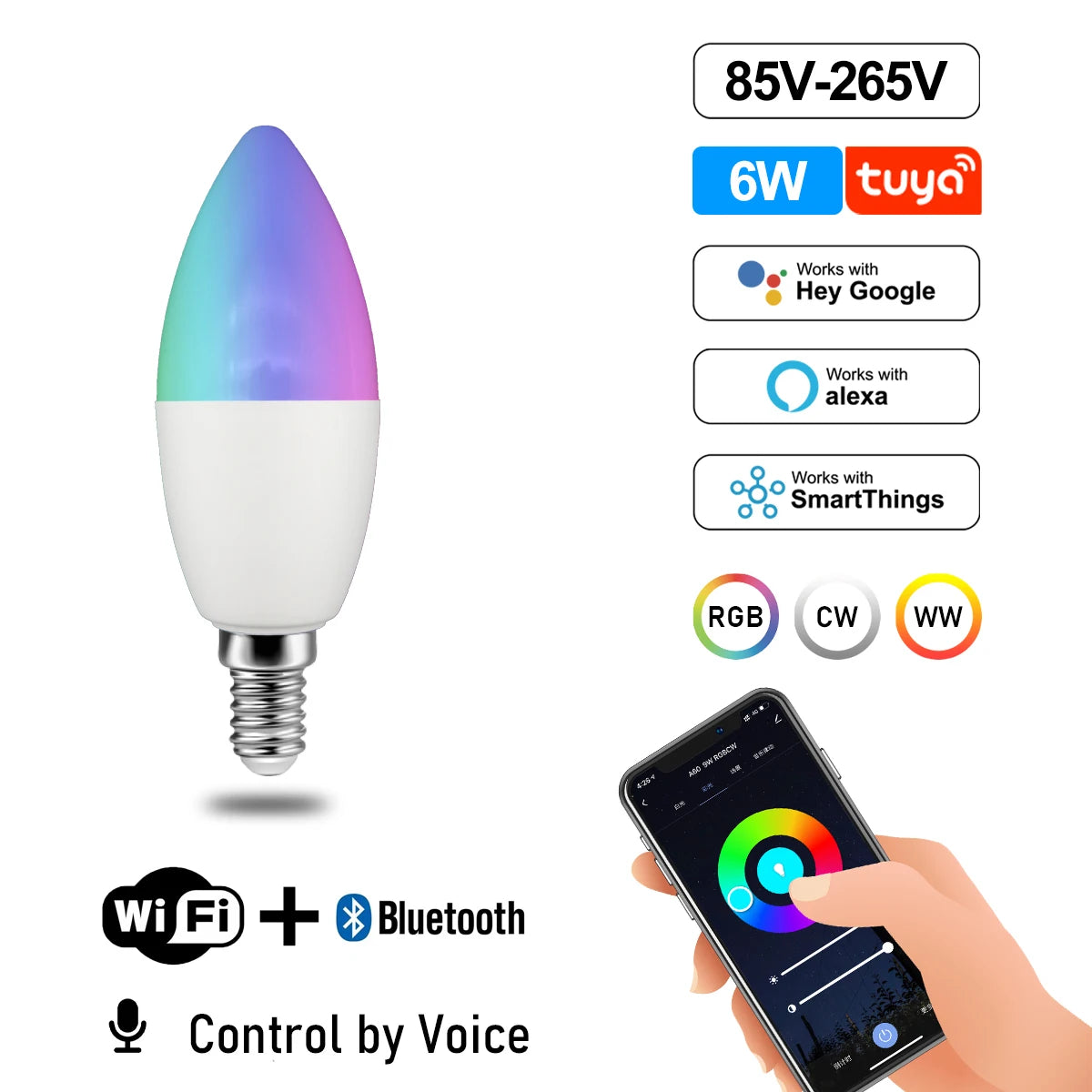 LED WIFI Smart Light GU10 Bulb 10w 6W E14 B22 E27  110V 220V Rgb Dimmable Spotlight Wifi Led Lamp Work With Alexa Google Home