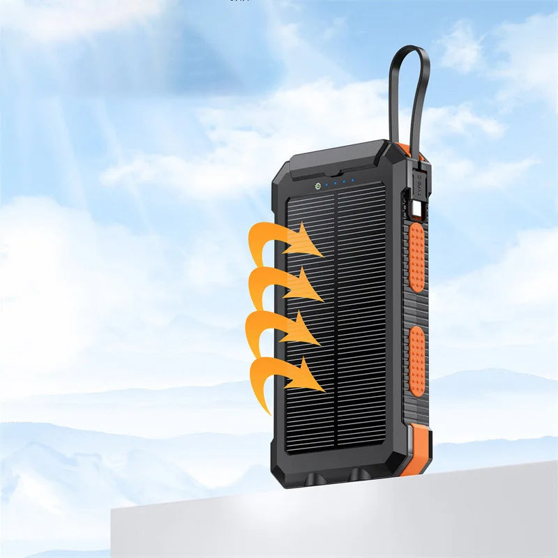 Self-wired fast charging wireless solar charging treasure 20000 mA Compass waterproof mobile power