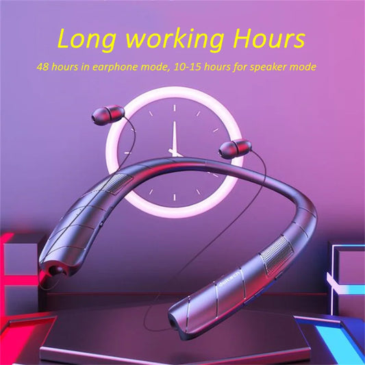 Neckand Bluetooth Earphones Speaker 2 in 1 Smart Column Surround Stereo Wireless Music Soundbar Portable Waterproof Long Working