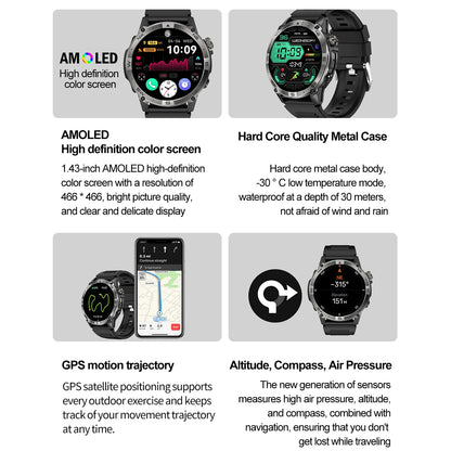 Men Smart Watch HK08 Amoled Screen BT Calling Outdoor Sports Altitude Pressure GPS Motion Positioning Compass Smartwatch