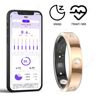 Diamond Fashion Women Smart Ring IP68 Waterproof Stainless Steel Intelligent Ring Health Monitor Sports Pedometer Fitness Rings