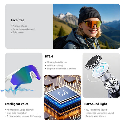 Cycling Glasses Bike Sunglasses With AI Smart Voice Assistant Wireless BT 5.4 Eyewear Goggles Women Men MTB Road Bicycle Glasses