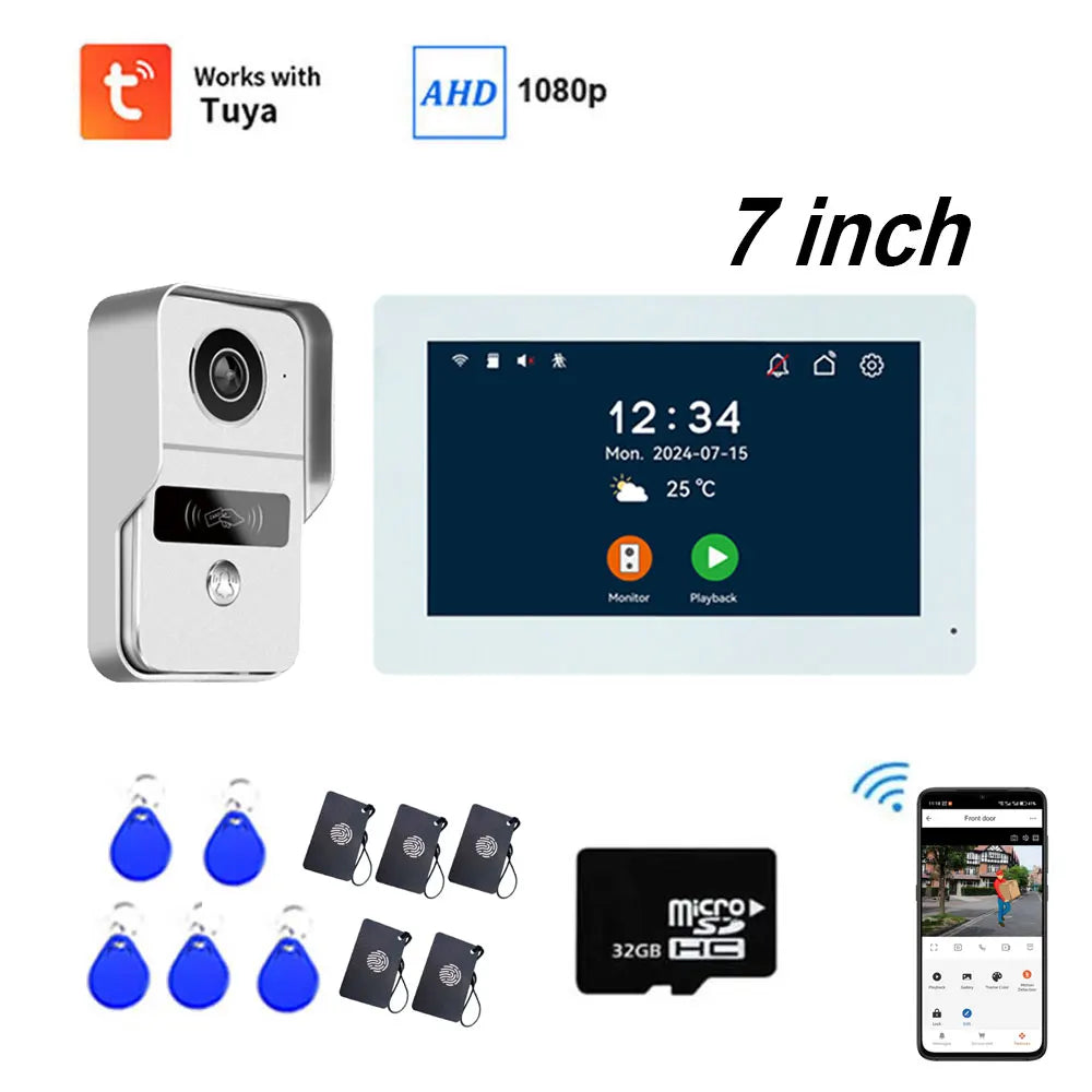 1080P Video Intercom Wifi 7/10 Inch Monitor Kit for Apartment System Home Security 2 Wire Doorbell Card Swipe Private House Tuya
