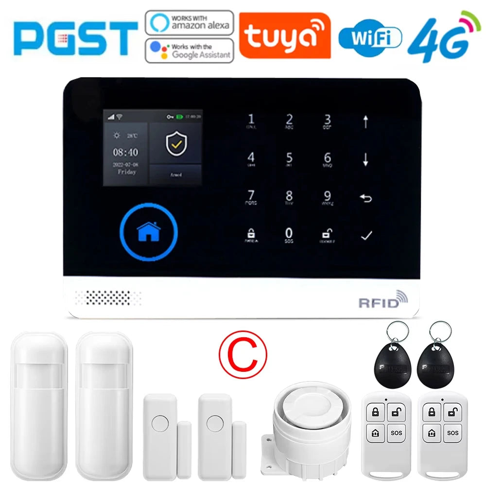 PGST PG103 Wifi 4G Tuya Alarm System With Pet Immune Motion Sensor smoke sensor IP Camera Wireless Smart Home Security Alexa