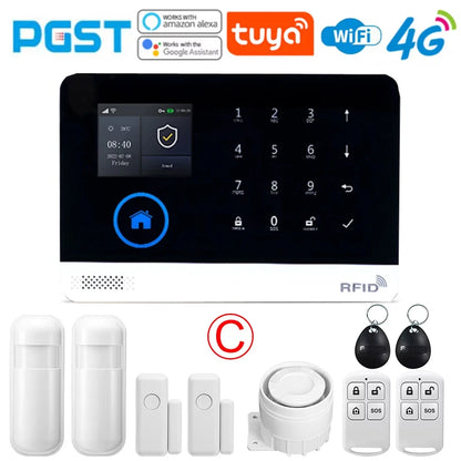 PGST PG103 Wifi 4G Tuya Alarm System With Pet Immune Motion Sensor smoke sensor IP Camera Wireless Smart Home Security Alexa