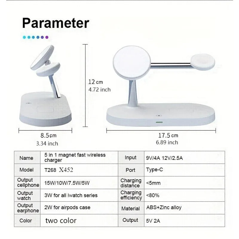 3 in 1 Magnetic Wireless Charger Stand for IPhone 15 14 13 Pro Max Apple Watch 9 8 7 Airpods Induction USB Fast Charging Station