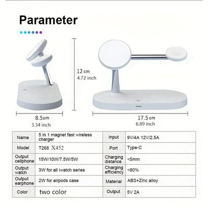 3 in 1 Magnetic Wireless Charger Stand for IPhone 15 14 13 Pro Max Apple Watch 9 8 7 Airpods Induction USB Fast Charging Station