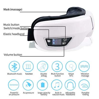 6D Smart Vibration Eye Massager Compress Eye Care Instrument Bluetooth Music Eye Massage Sleep Mask Eye Relax Fatigue