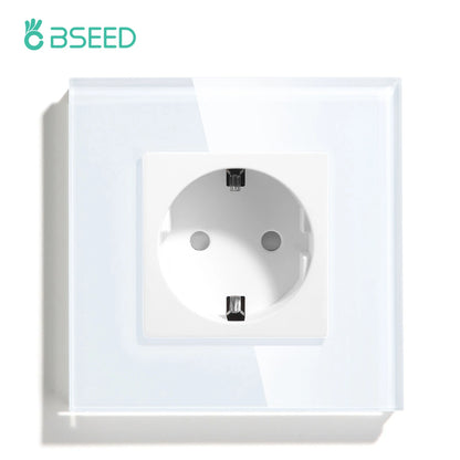 BSEED EU Standard USB Single Socket Touch Switch 1Gang 1Way White Crystal Sensor Wall Light Switch Power Double Sockets Outlets