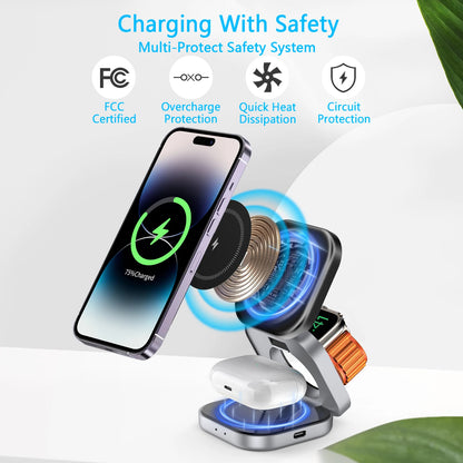 3 in 1 Wireless Charging Stand - Magnetic, Foldable, Fast Charging for iPhone, iWatch, AirPods，usb c to lightning adapter
