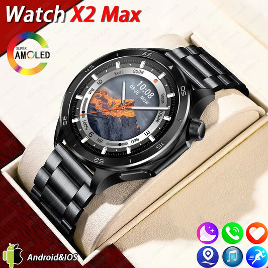 2025 New WATCH X Upgrade Smart Watch Men Watch X2 AMOLED HD Screen Bluetooth Call GPS Trajectory  Heart Rate Compass SmartWatch