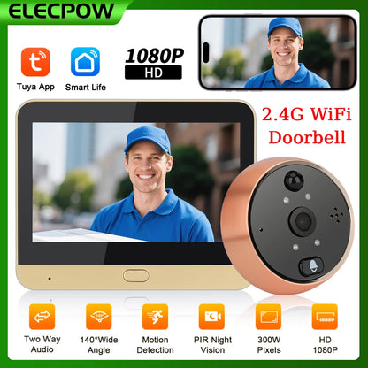 Elecpow Tuya Smart wifi Doorbell With Ring bell 4.3Inch 1080P Digital Door Peephole Camera PIR Night Vision Motion Detection