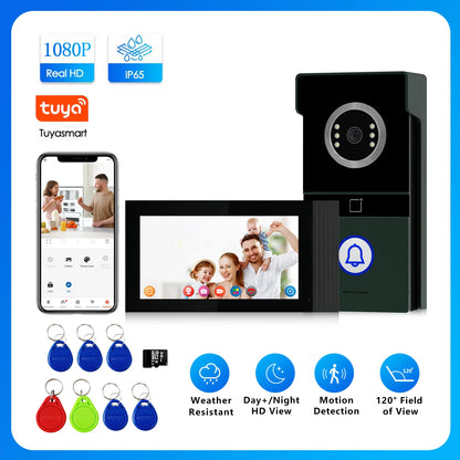 Tuya 7-Inch 1080p Camera Ring Intercom With Night Vision Video Doorbell Support Remote Unlock Intercom System Home