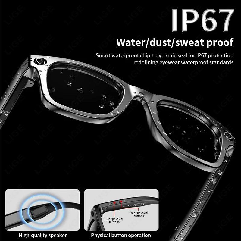 LIGE AI Smart Glasses with Camera Sunglasses Mini Camera Video Recorder Wireless Bluetooth Call Anti-blue Glasses for Man Women