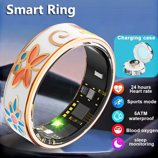 Smart Ring with Charging Case Health Manager Heart Rate Blood Oxygen Sleep Monitor Multi Sports Mode 5ATM Waterproof For Women