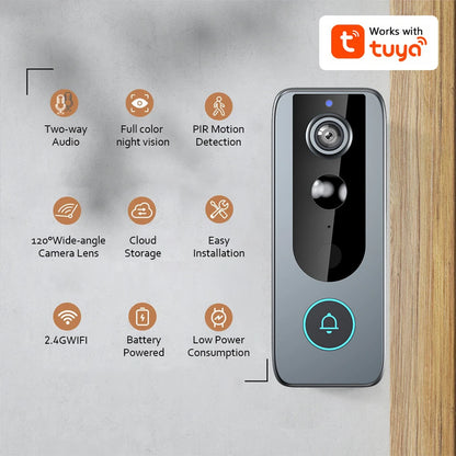 Tuya Video Doorbell WiFi Smart Two-way Intercom Wireless Camera Video Calling Doorbell Security Motion Detect Night Vision