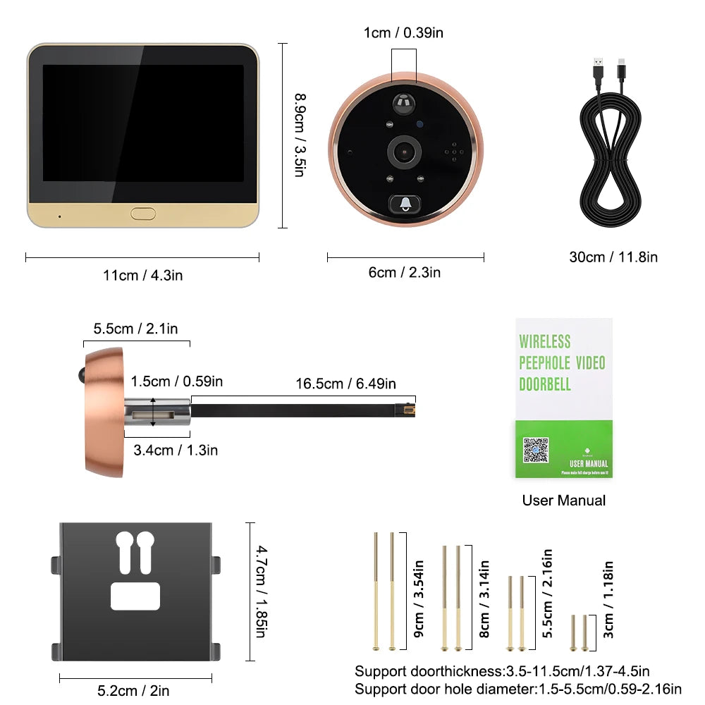 Elecpow Tuya Smart wifi Doorbell With Ring bell 4.3Inch 1080P Digital Door Peephole Camera PIR Night Vision Motion Detection