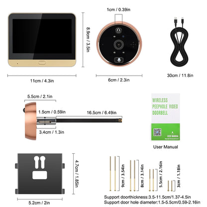 Elecpow Tuya Smart wifi Doorbell With Ring bell 4.3Inch 1080P Digital Door Peephole Camera PIR Night Vision Motion Detection